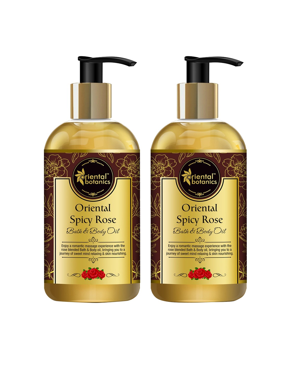 

Oriental Botanics Set of 2 Oriental Spicy Rose Bath & Body Oils 200 ml each, Red