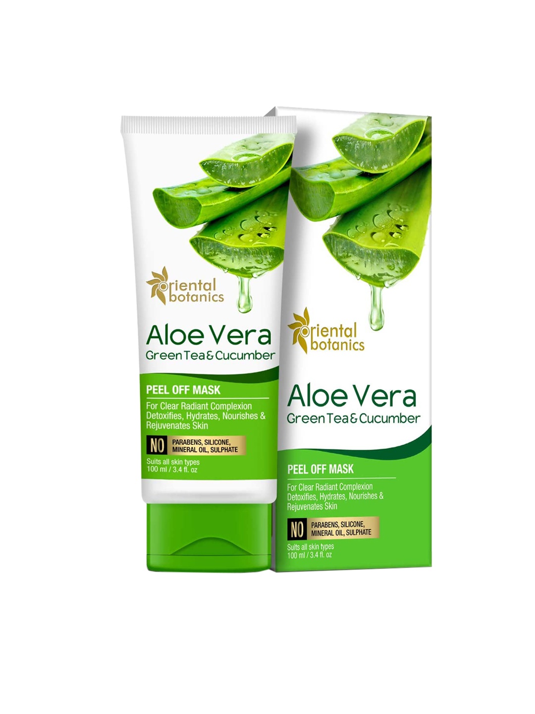 

Oriental Botanics Unisex Set Of 2 Aloe Vera with Green Tea & Cucumber Peel Off Mask 100ml