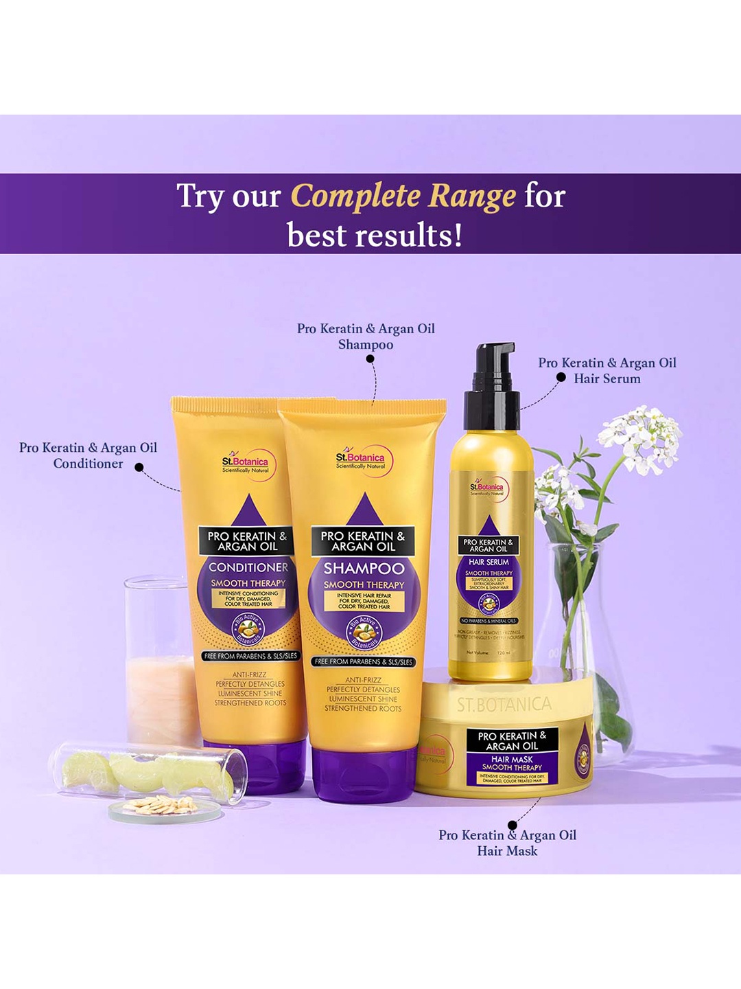 

StBotanica Set Of 2 Pro Keratin & Argan Oil Hair Nourishing Smooth Therapy Spray, Gold