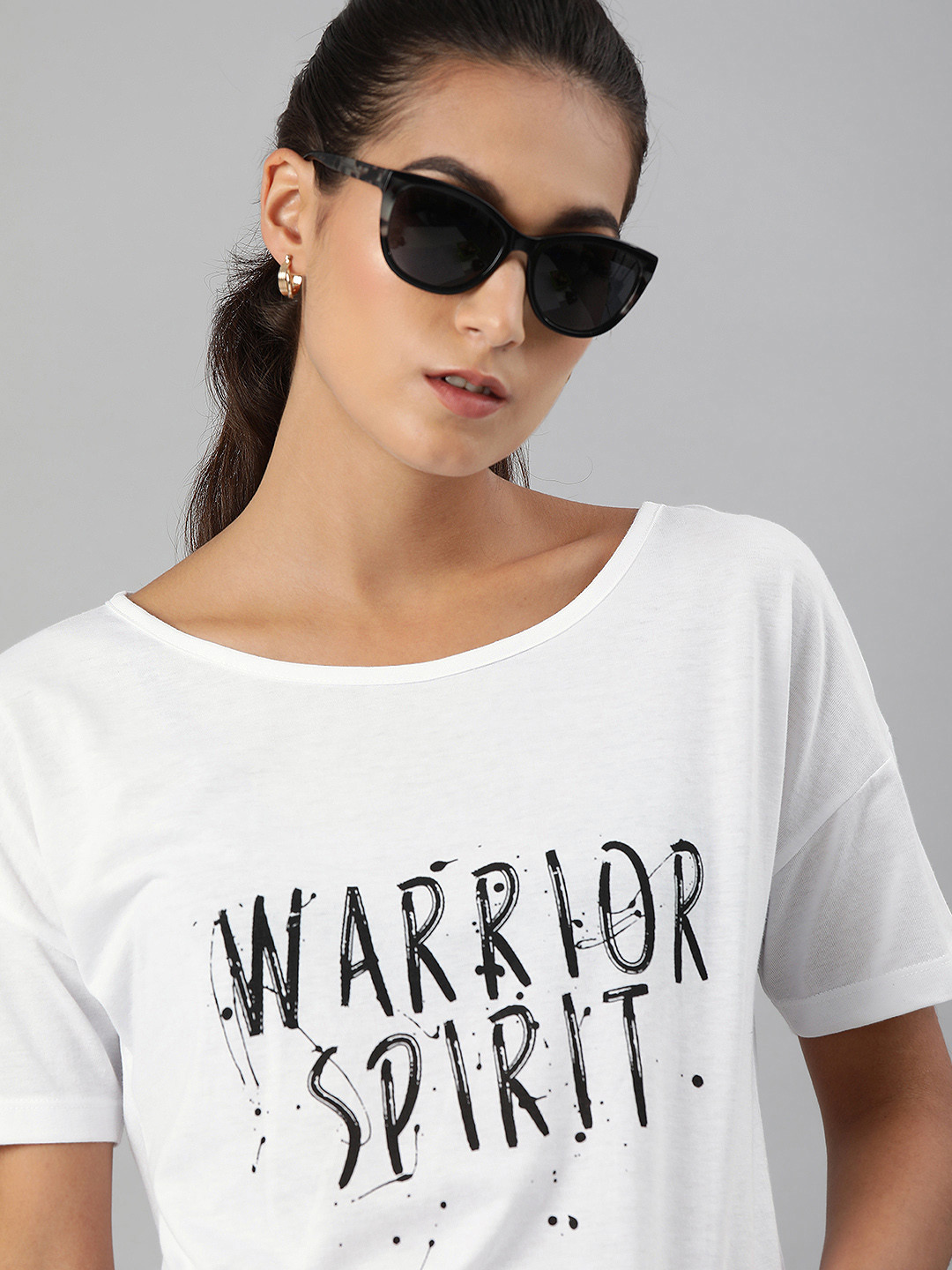 

The Roadster Lifestyle Co Women White Typography Printed Drop-Shoulder Sleeves Pure Cotton T-shirt