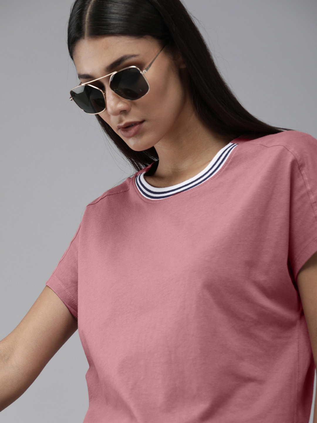 

The Roadster Lifestyle Co Women Pink Extended Sleeves Pure Cotton T-shirt