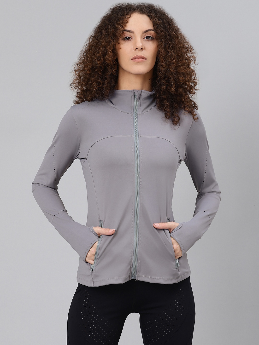 

Fitkin Mock Collar Active Sporty Jacket, Grey