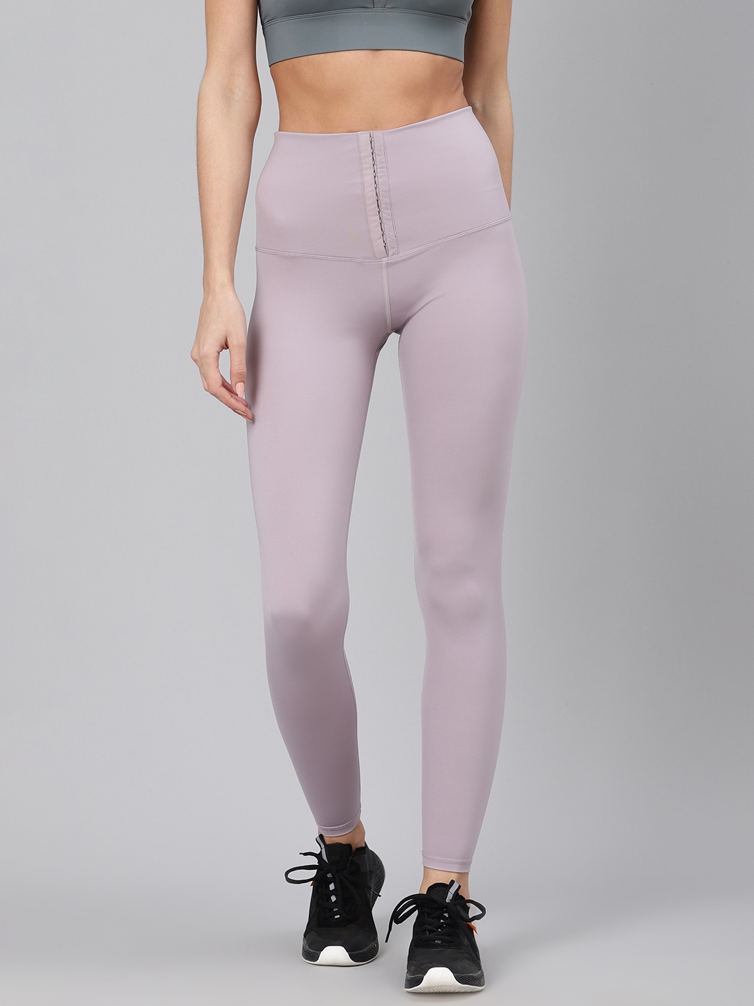 

Fitkin Women Lavender Solid Quick Dry High-Rise Cropped Tights