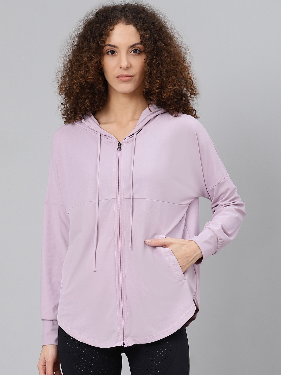 

Fitkin Women Lavender Solid Hooded Front-Open Training Sweatshirt