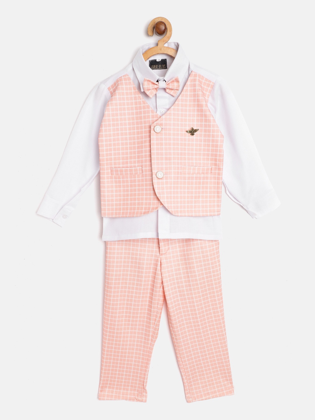 

FOURFOLDS Boys White & Pink Co-Ord Set With Waistcoat & Bow-Tie