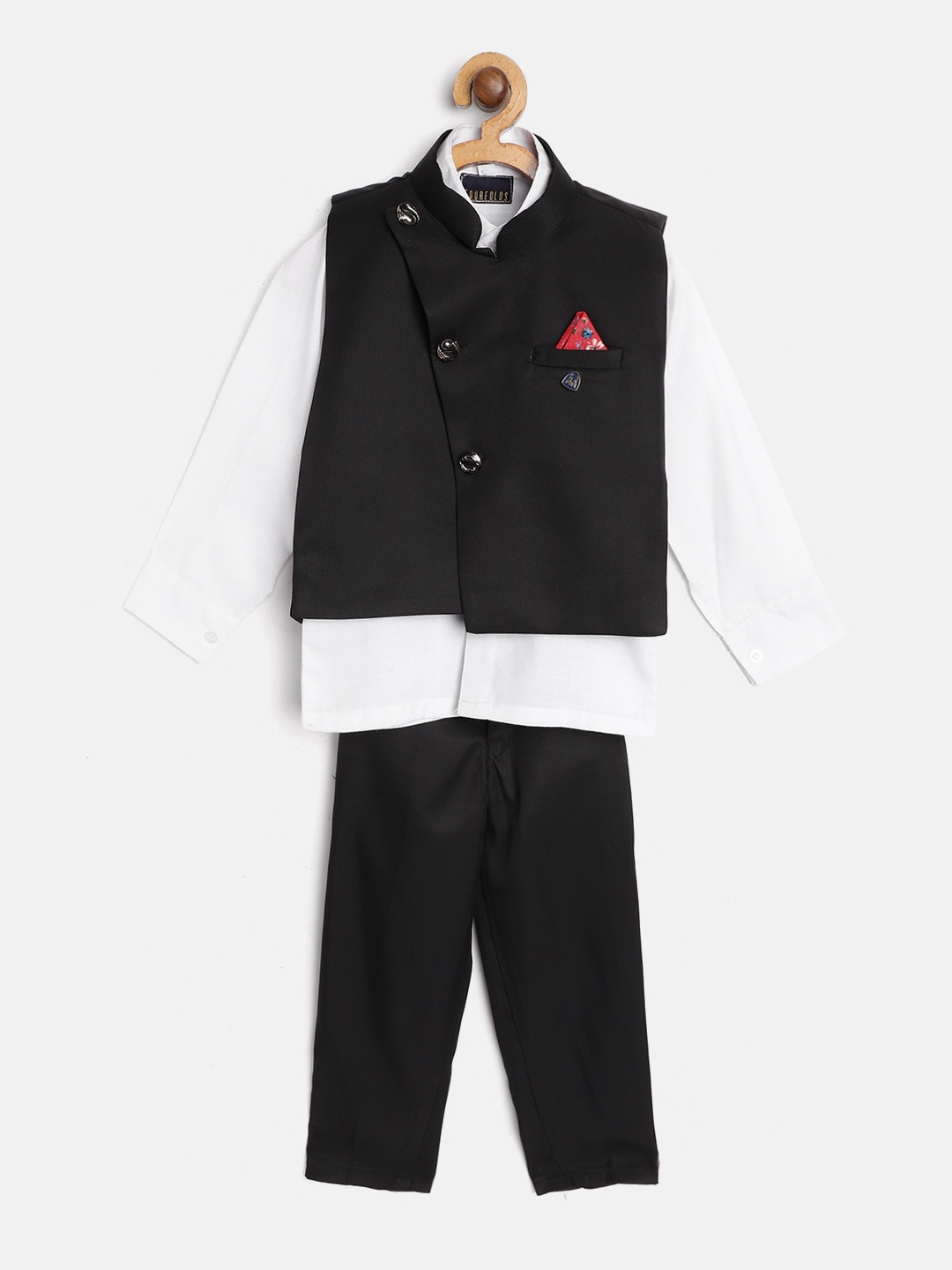 

FOURFOLDS Boys White & Black Solid Shirt with Trousers & Waistcoat
