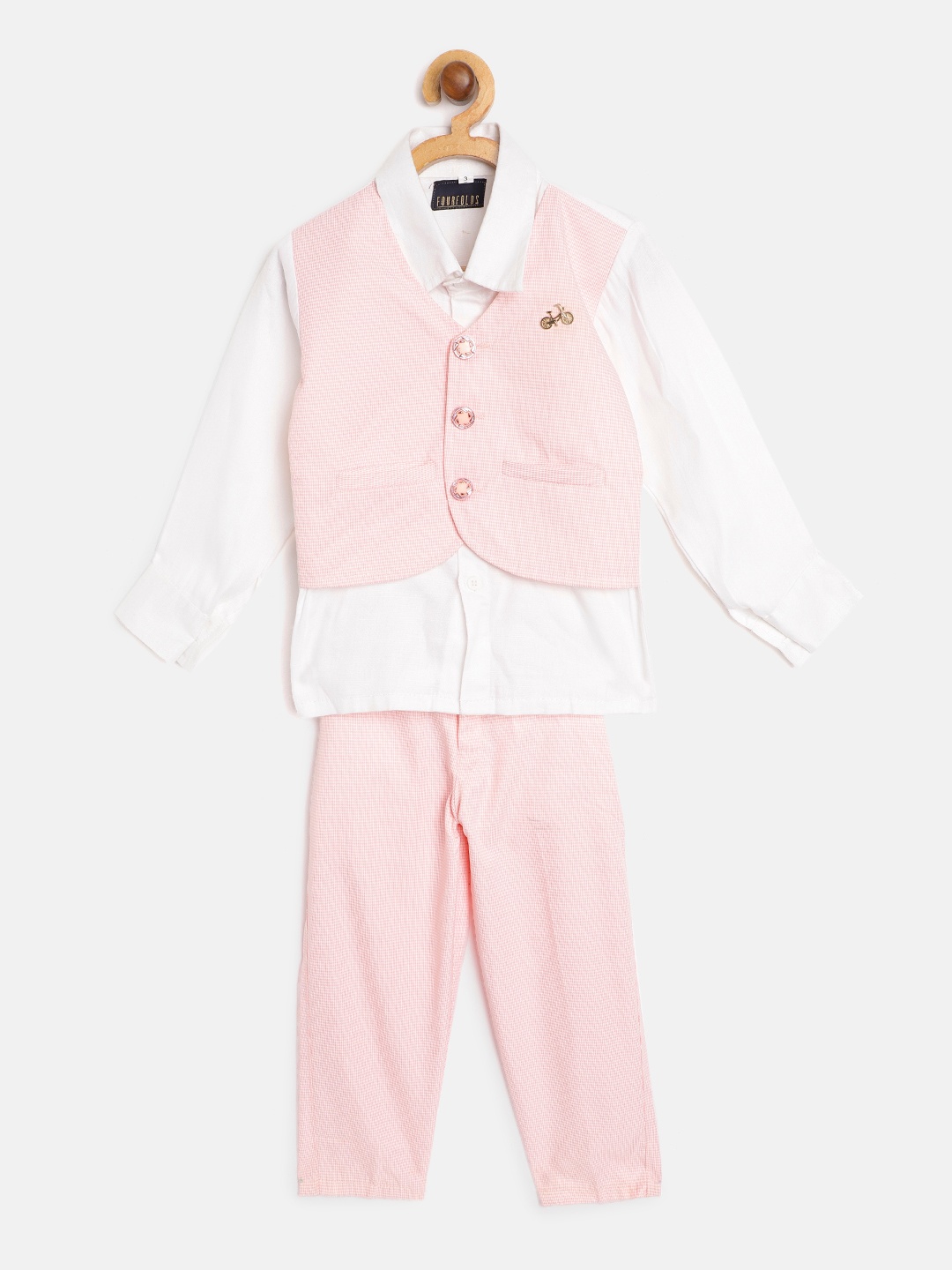 

FOURFOLDS Boys White & Pink Checked Shirt with Trousers