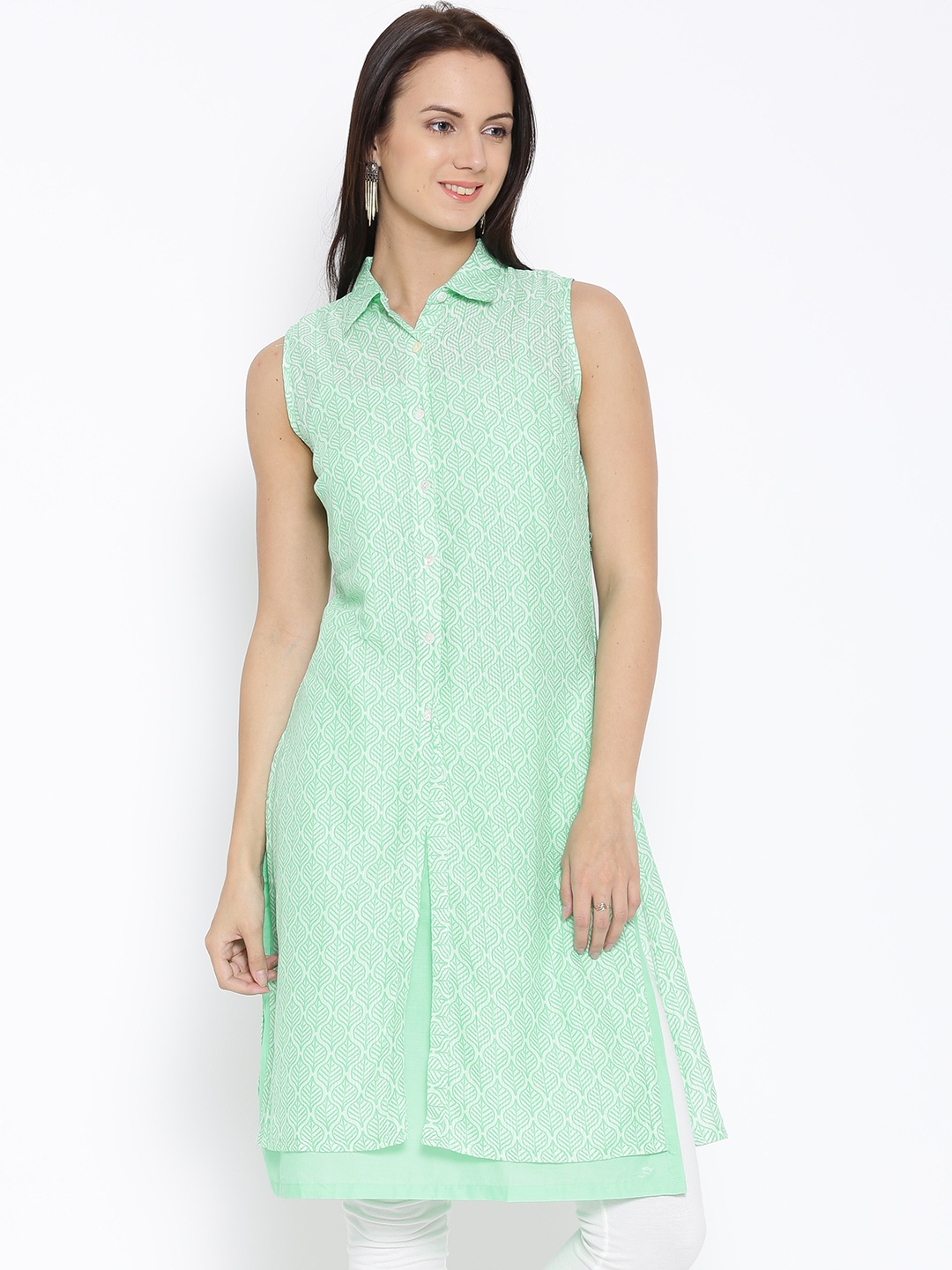 

BIBA Off-White & Mint Green Printed Kurta