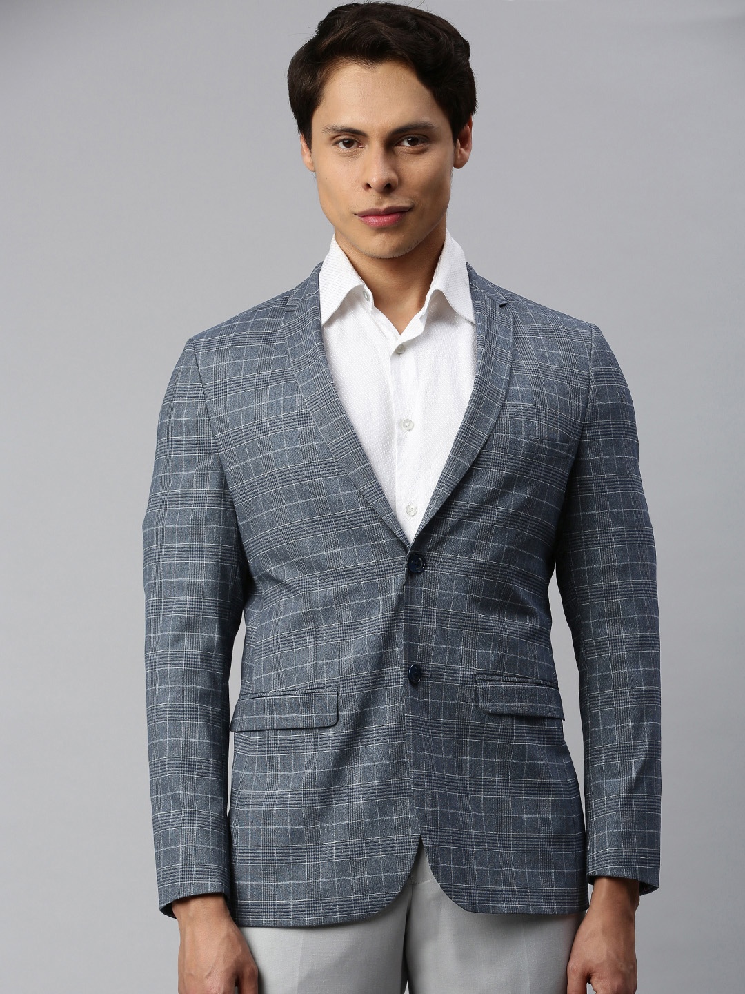 

Louis Philippe Sport Men Grey Checked Slim-Fit Single-Breasted Blazer