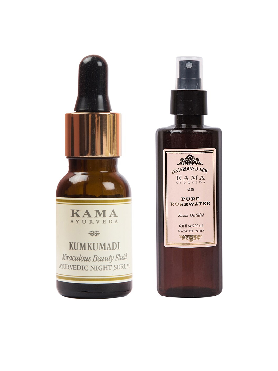 

KAMA AYURVEDA Set of Kumkumadi Fluid Night Serum & Pure Rose Water, Brown