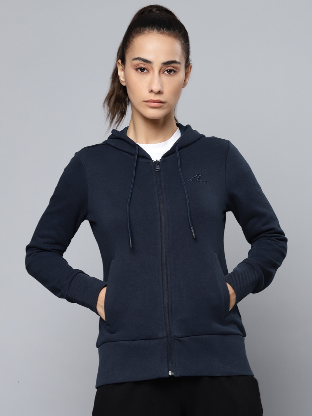 

Alcis Women Navy Blue Solid Hooded Sweatshirt