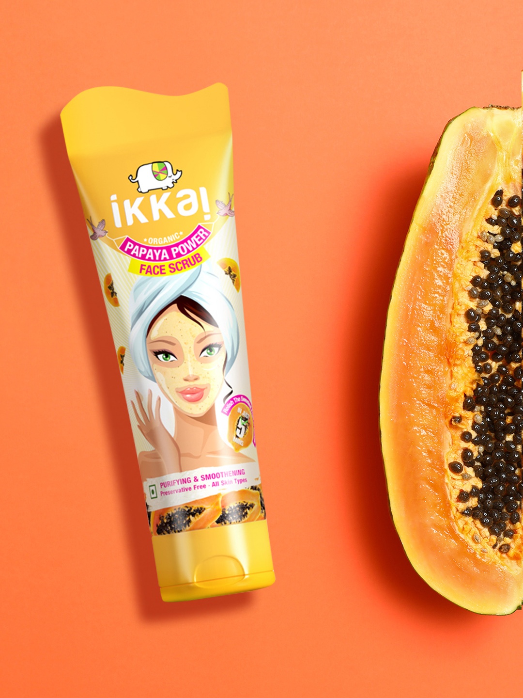 

Ikkai Organic Face Scrub - Papaya Power 100 g, Yellow