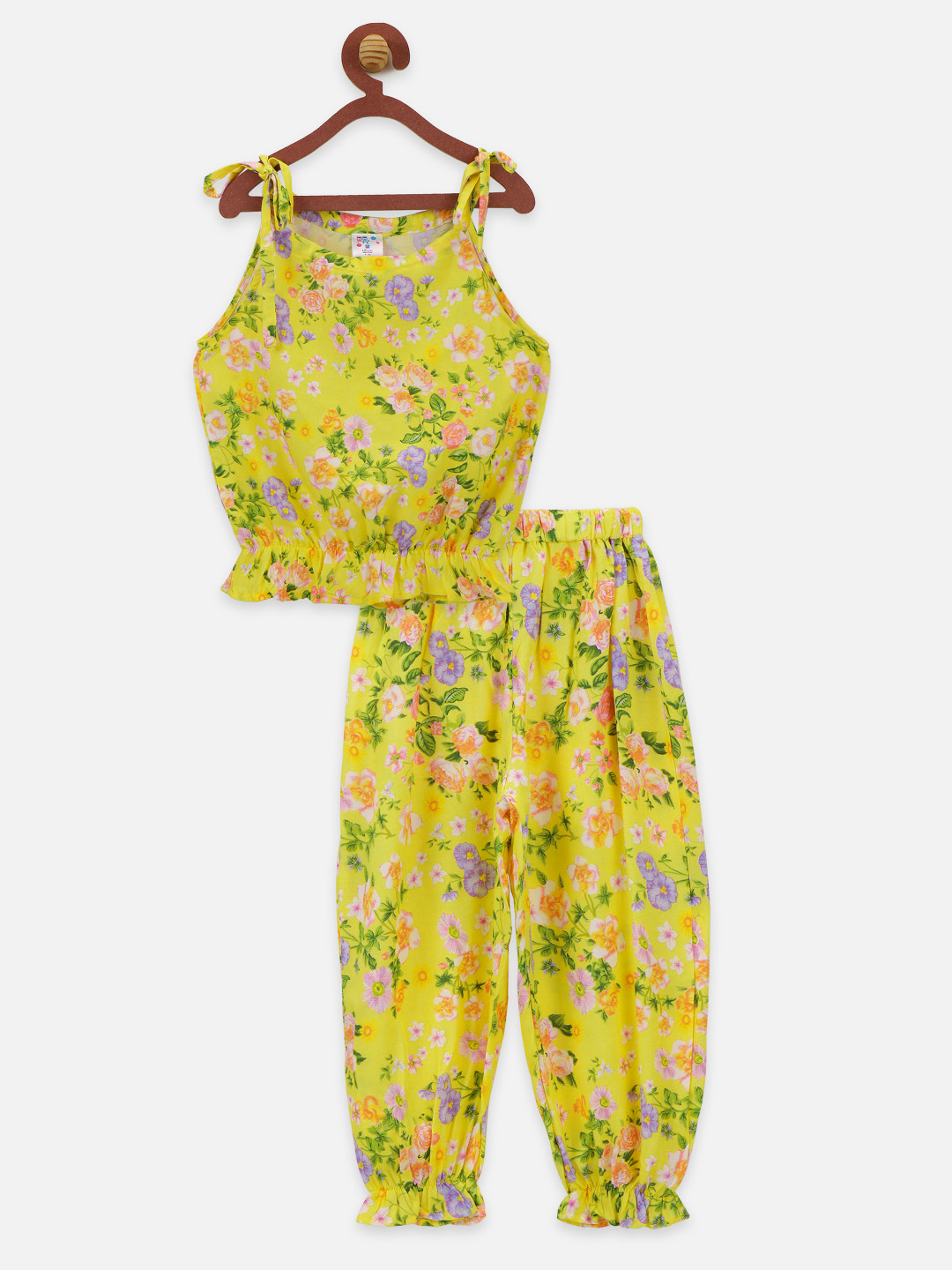 

LilPicks Girls Yellow & Green Printed Top with Trousers