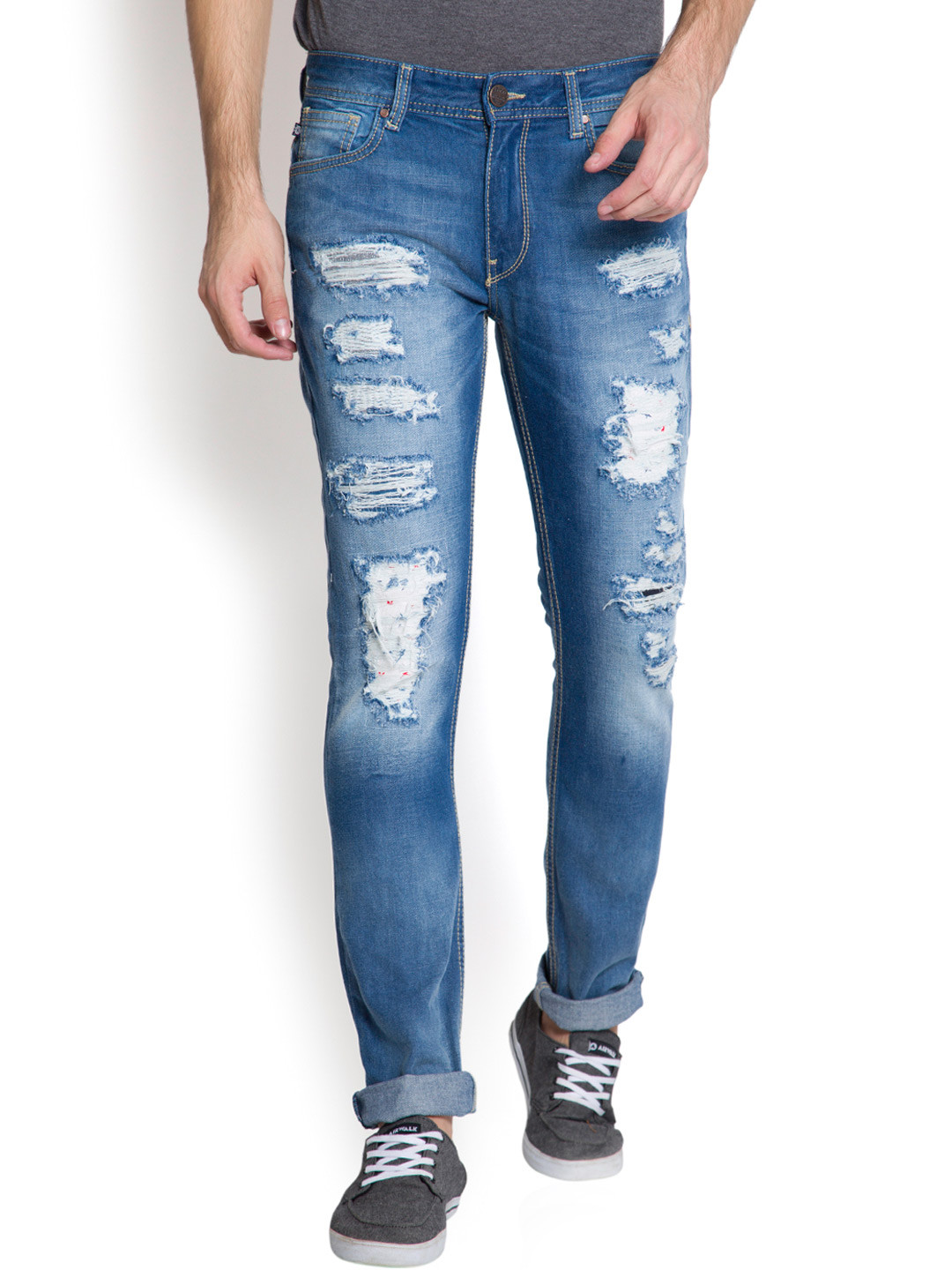 

LOCOMOTIVE Men Blue Distressed Jeans