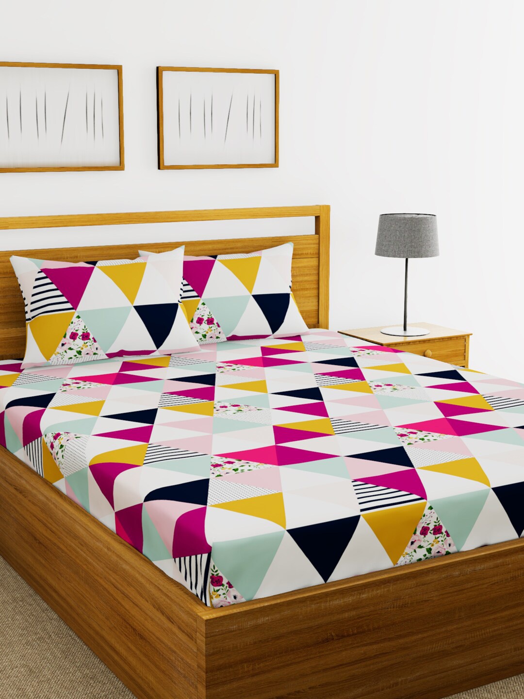 

BIANCA Multicoloured Abstract 152 TC Polyester 1 Queen Bedsheet with 2 Pillow Covers, Multi