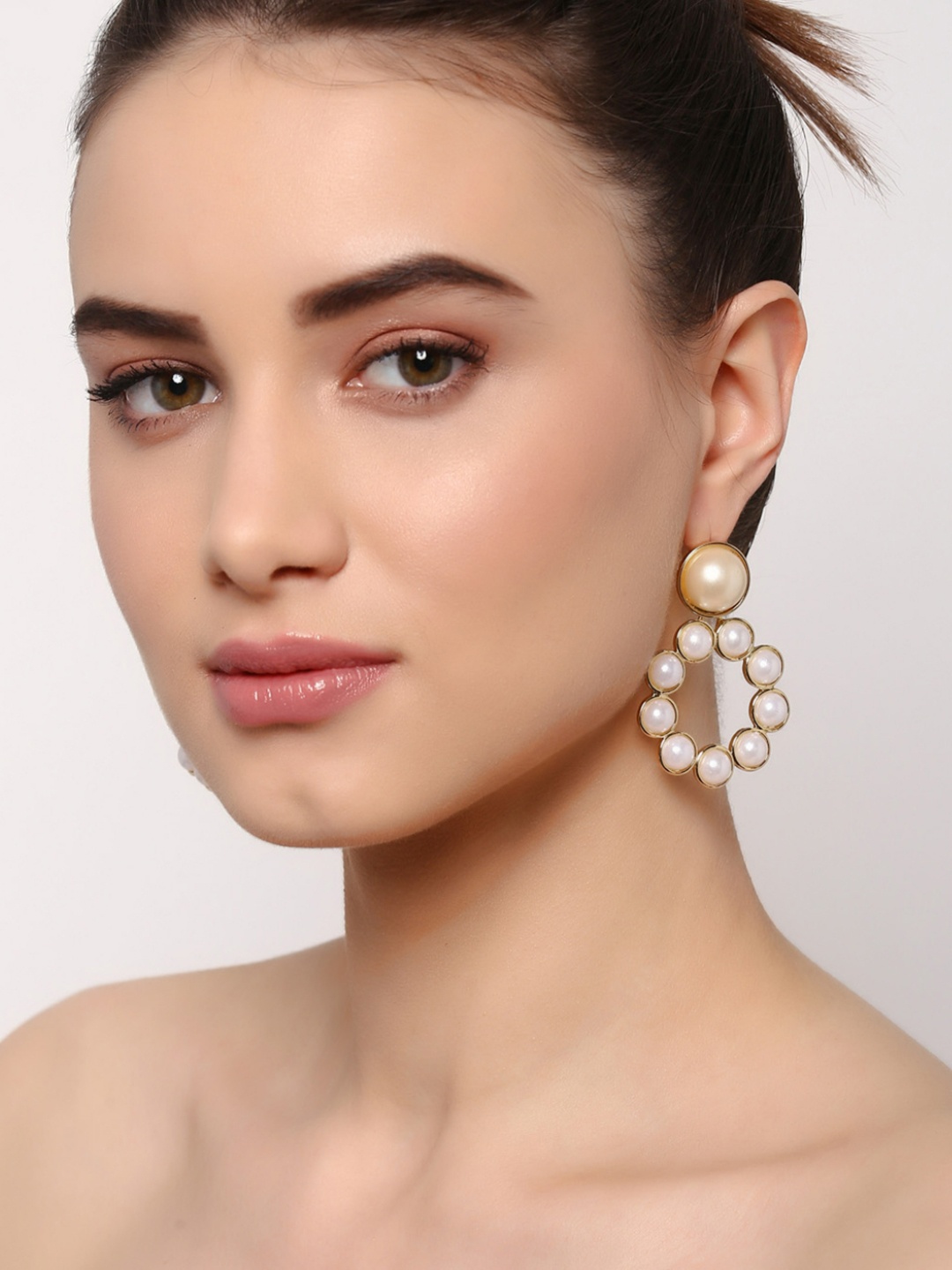 

Estele Gold-Plated & White Handcrafted Contemporary Drop Earrings