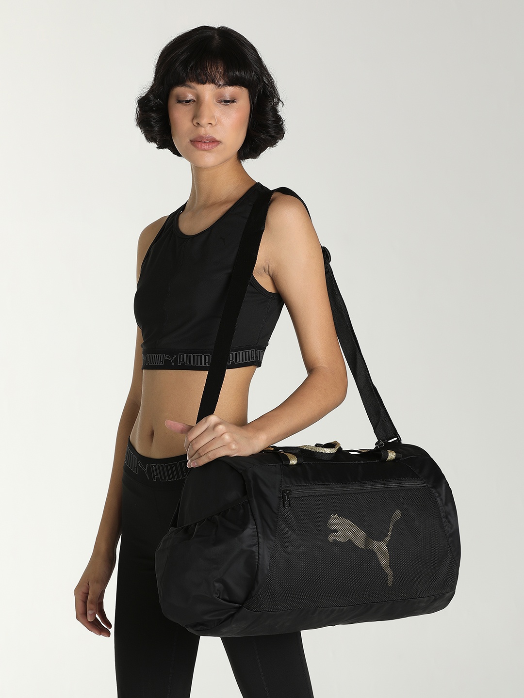 

Puma Unisex Black & Grey Logo Printed AT ESS Barrel Bag