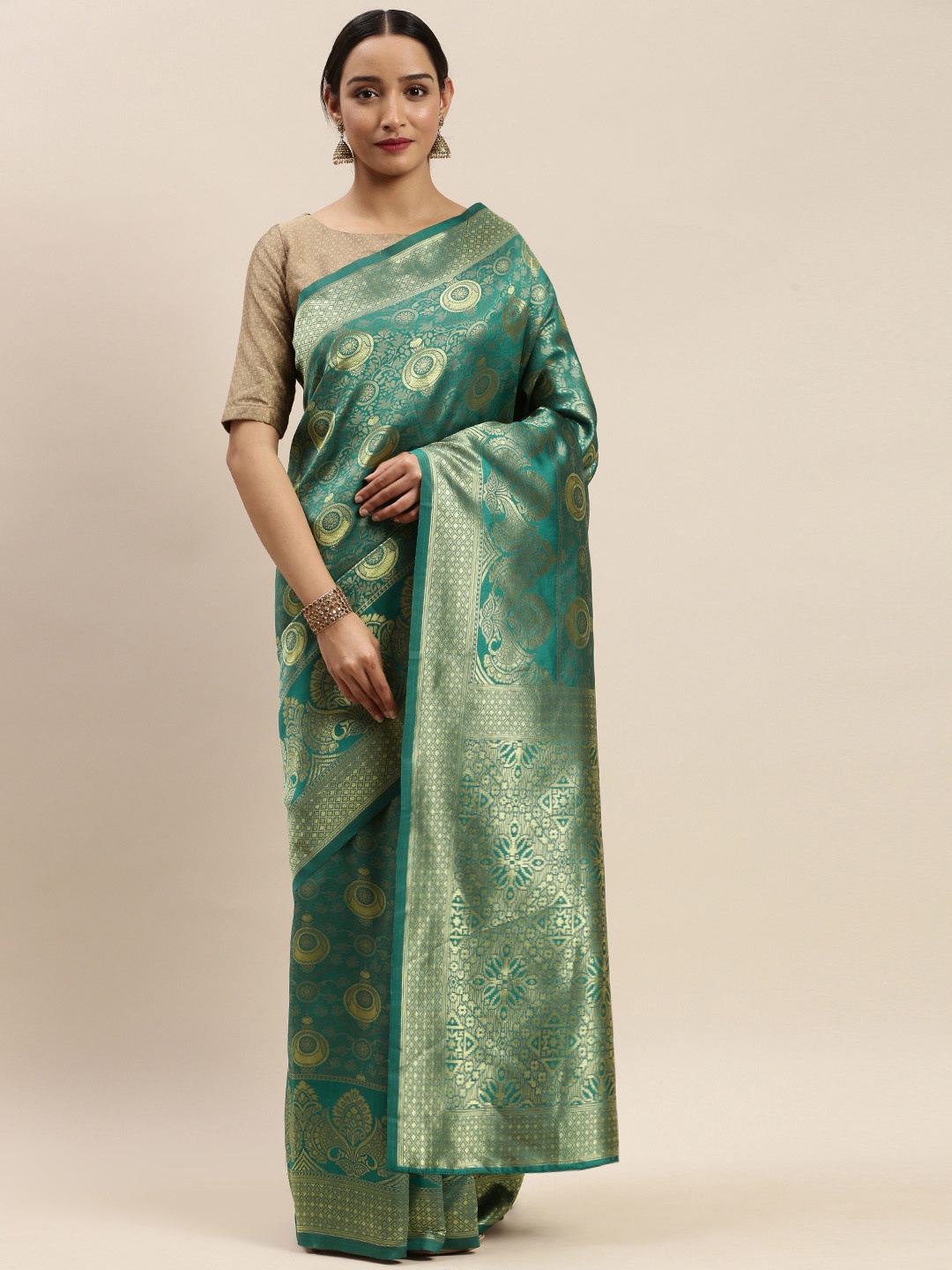 

DIVASTRI Teal Green & Golden Woven Design Banarasi Saree