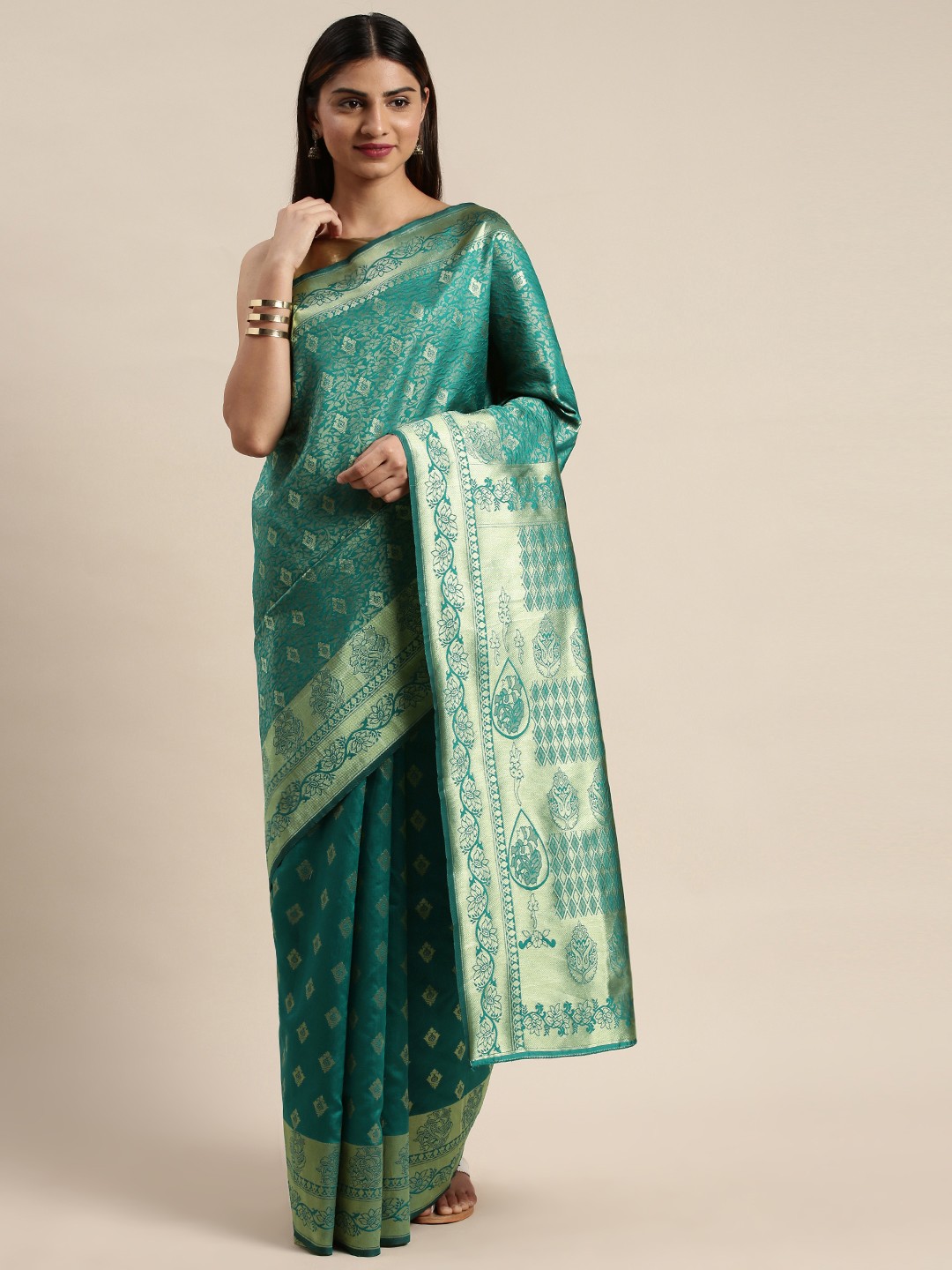

DIVASTRI Teal Blue Woven Design Silk Cotton Saree