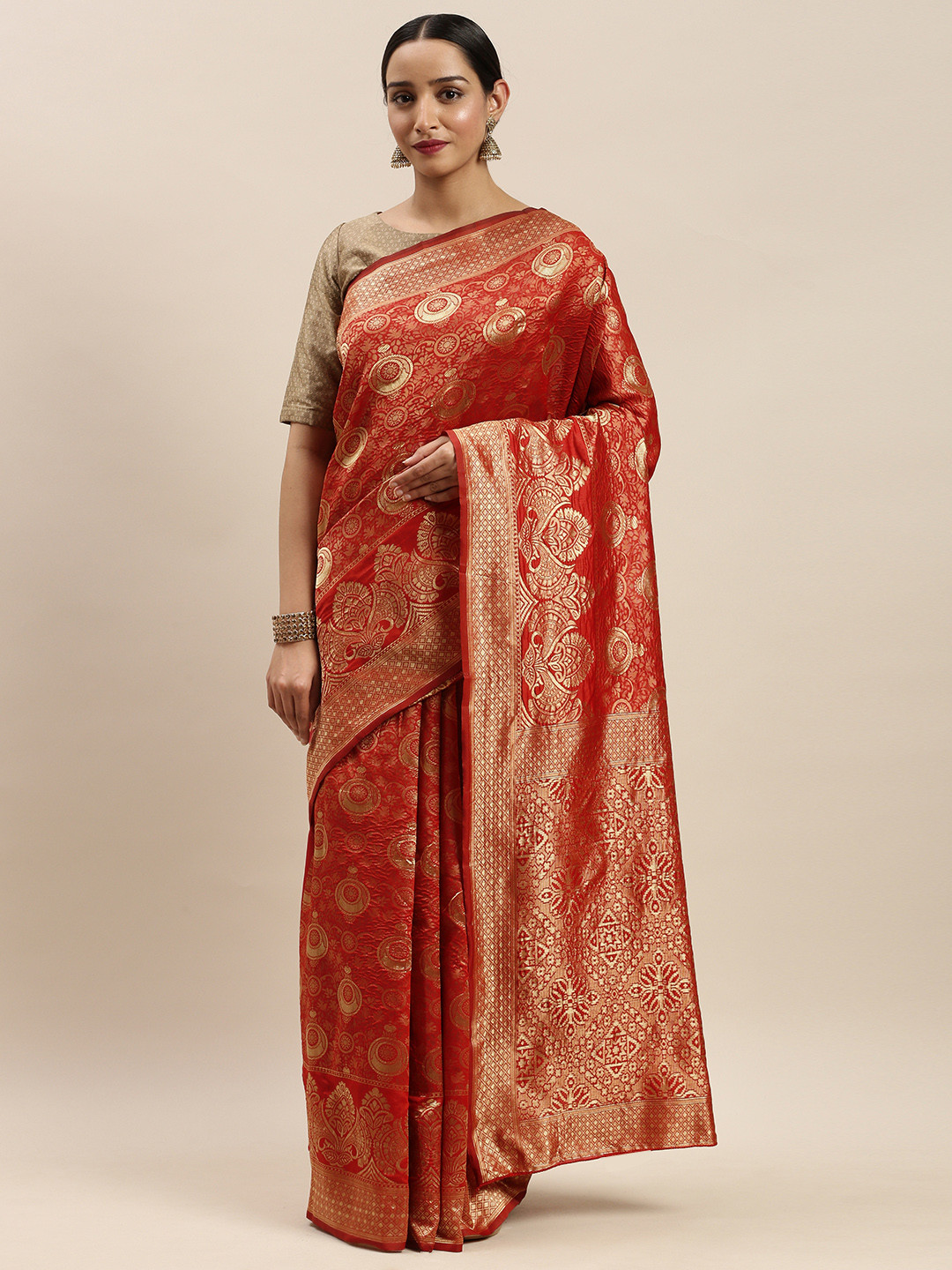 

DIVASTRI Red & Golden Woven Design Banarasi Saree