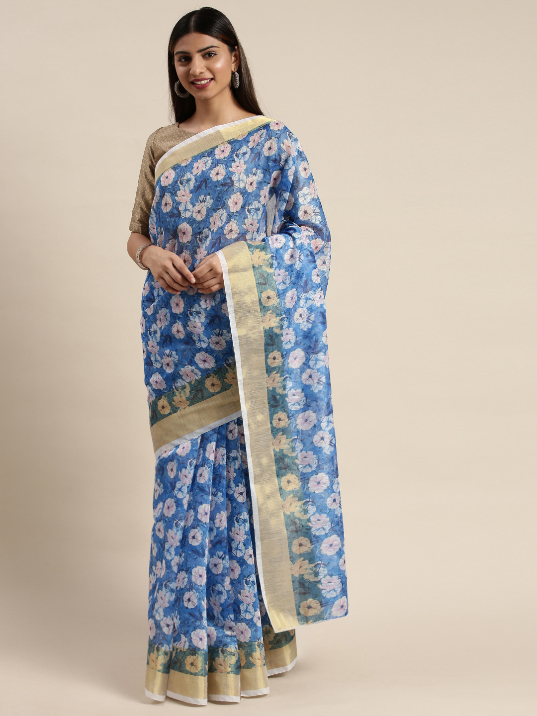 

DIVASTRI Blue & Grey Poly Silk Printed Saree