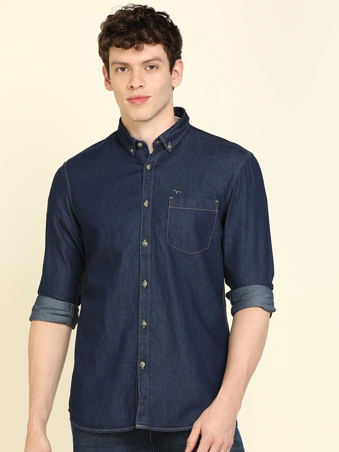 

Flying Machine Men Blue Slim Fit Casual Chambray Shirt