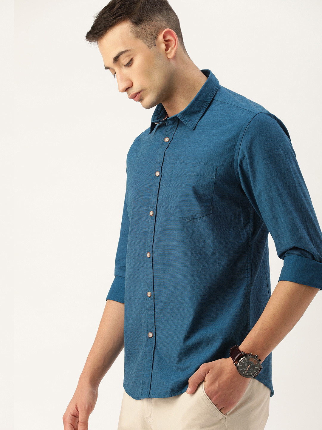

Flying Machine Men Blue Slim Fit Solid Casual Shirt