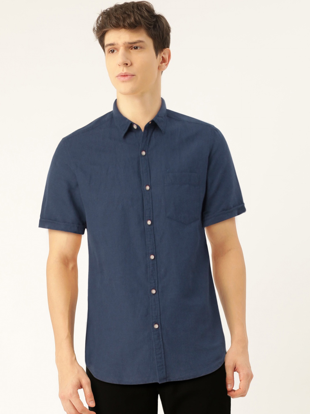 

Flying Machine Men Navy Blue Slim Fit Solid Casual Shirt