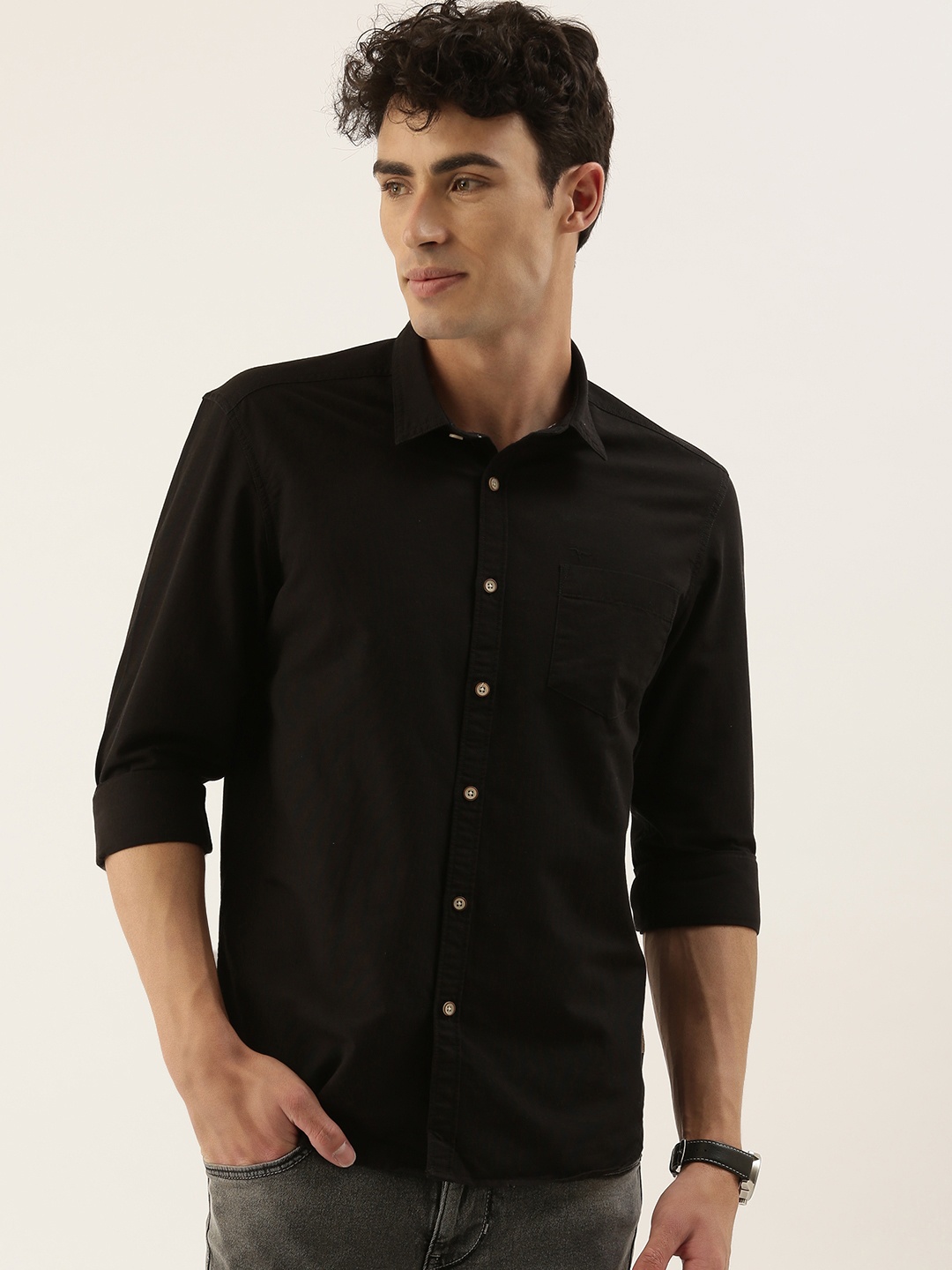 

Flying Machine Men Black Slim Fit Solid Casual Shirt