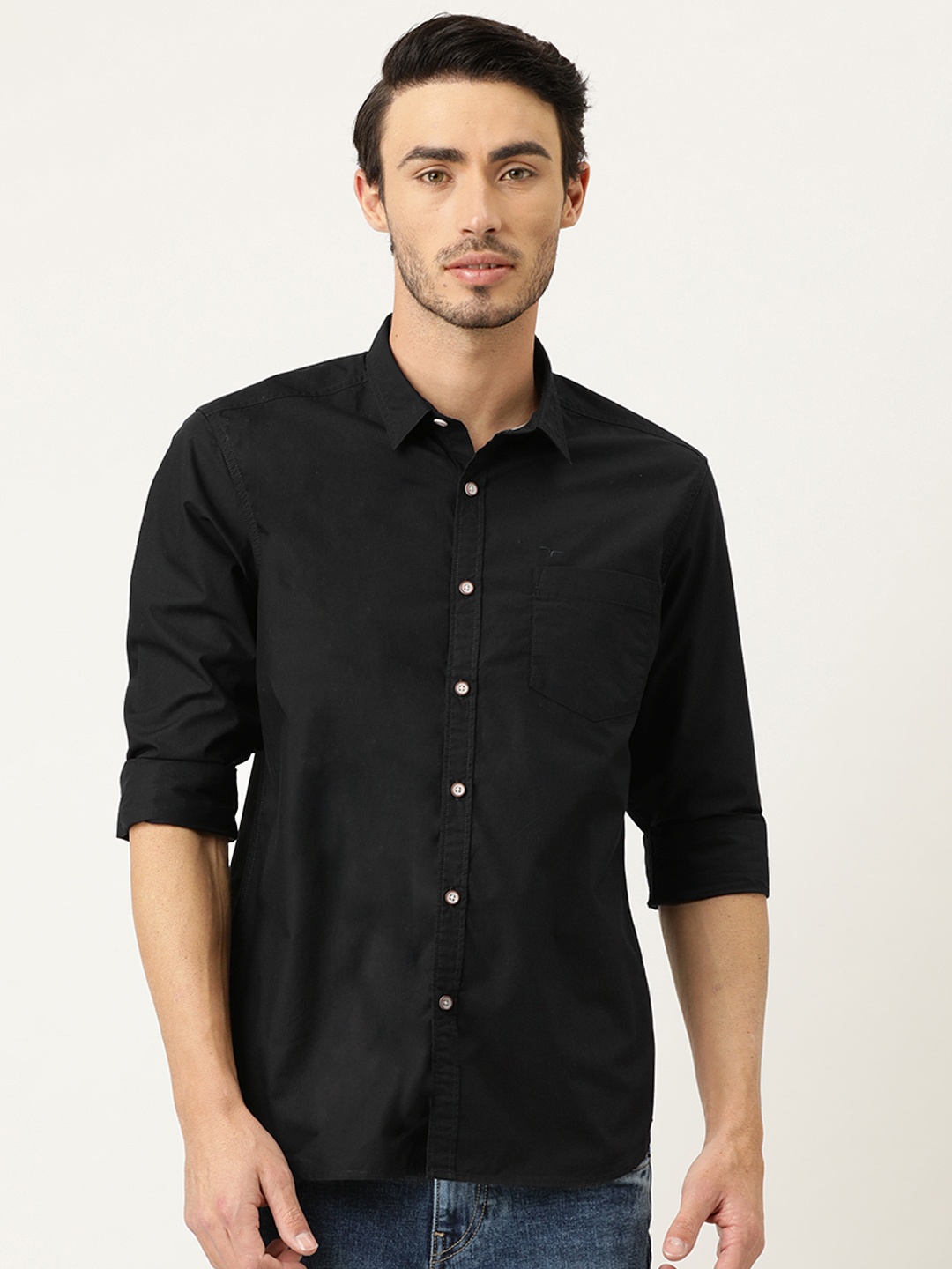 

Flying Machine Men Black Slim Fit Solid Casual Shirt