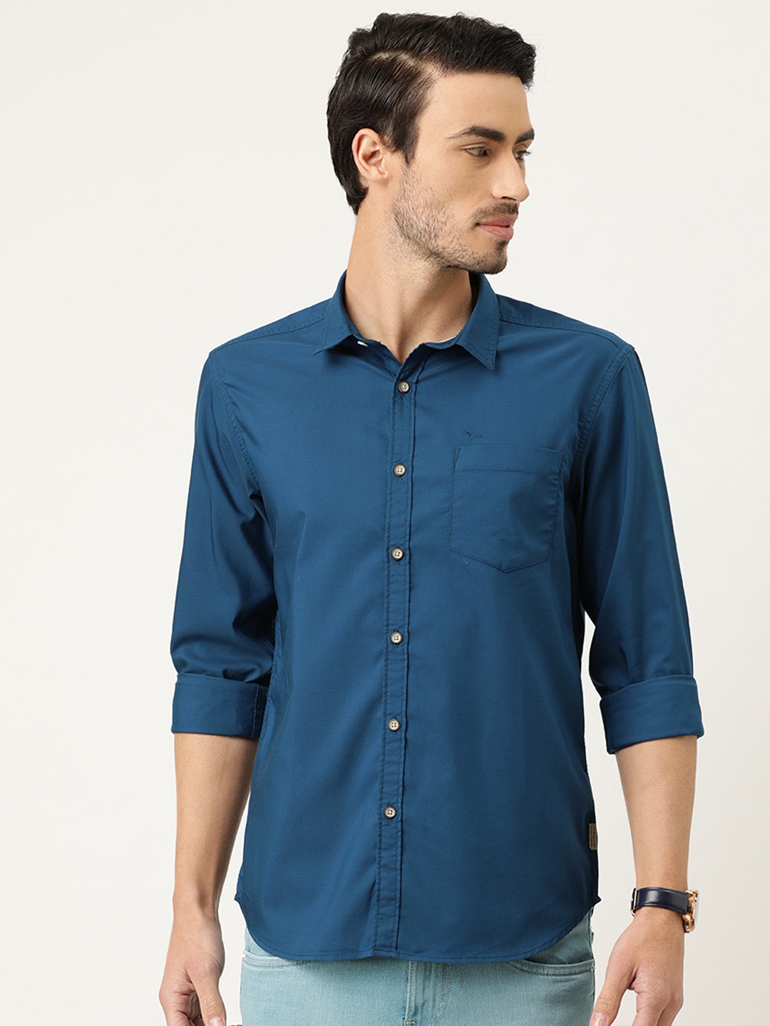 

Flying Machine Men Blue Slim Fit Solid Casual Shirt