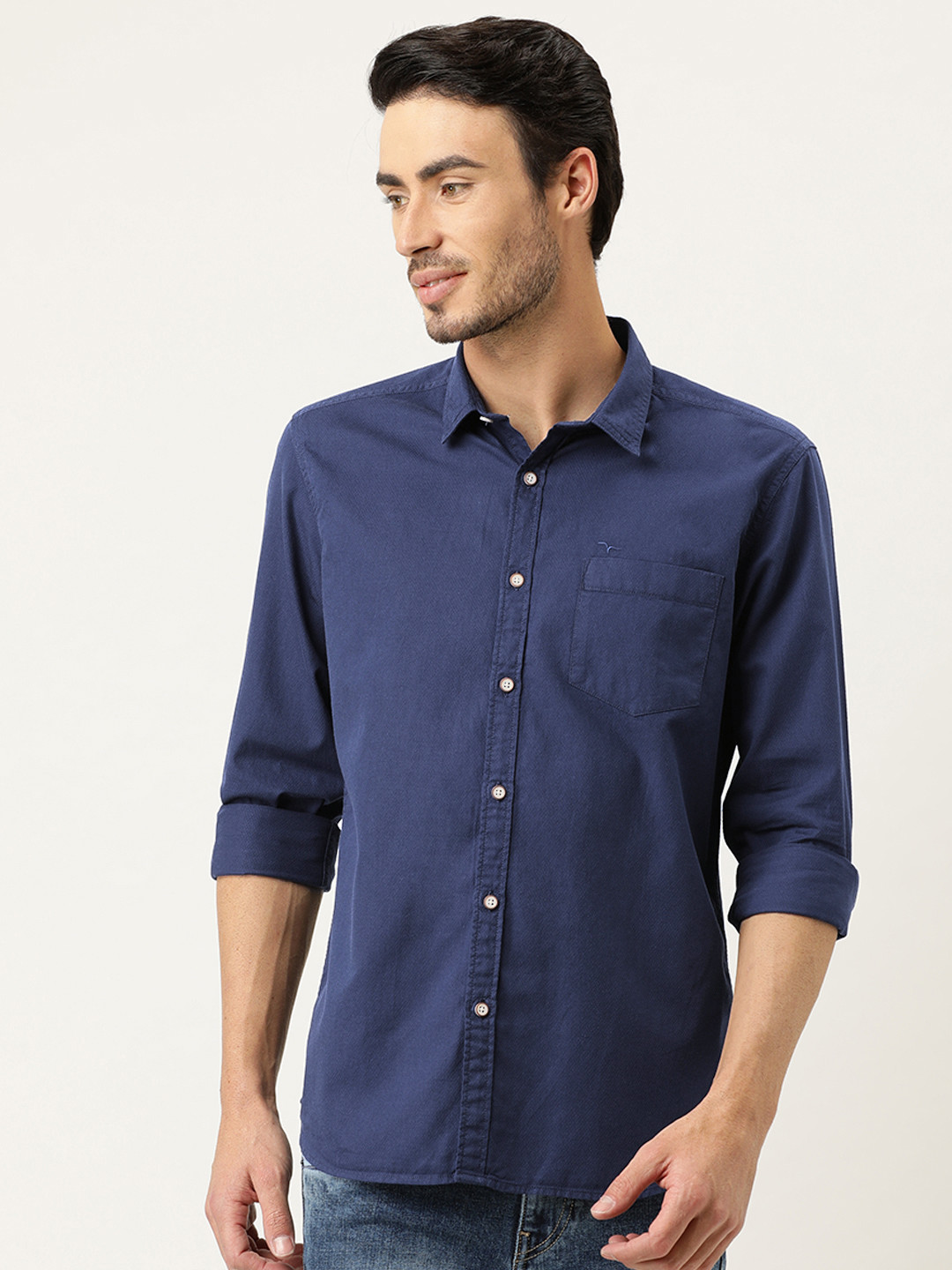 

Flying Machine Men Navy Blue Slim Fit Solid Casual Shirt