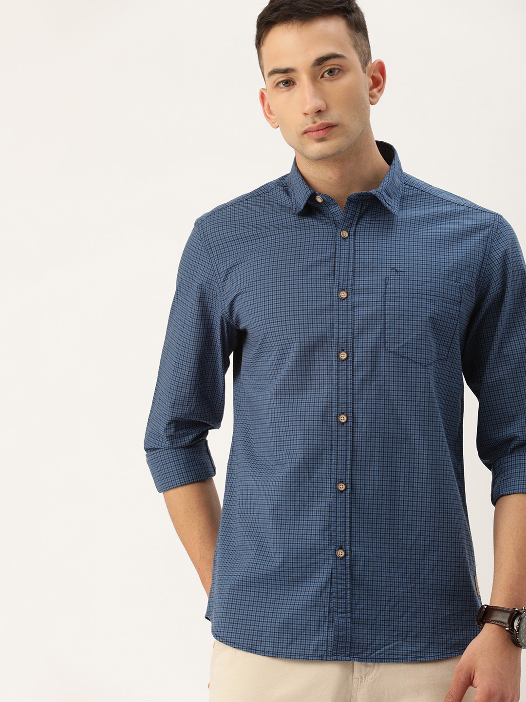 

Flying Machine Men Blue & Black Slim Fit Checked Casual Shirt