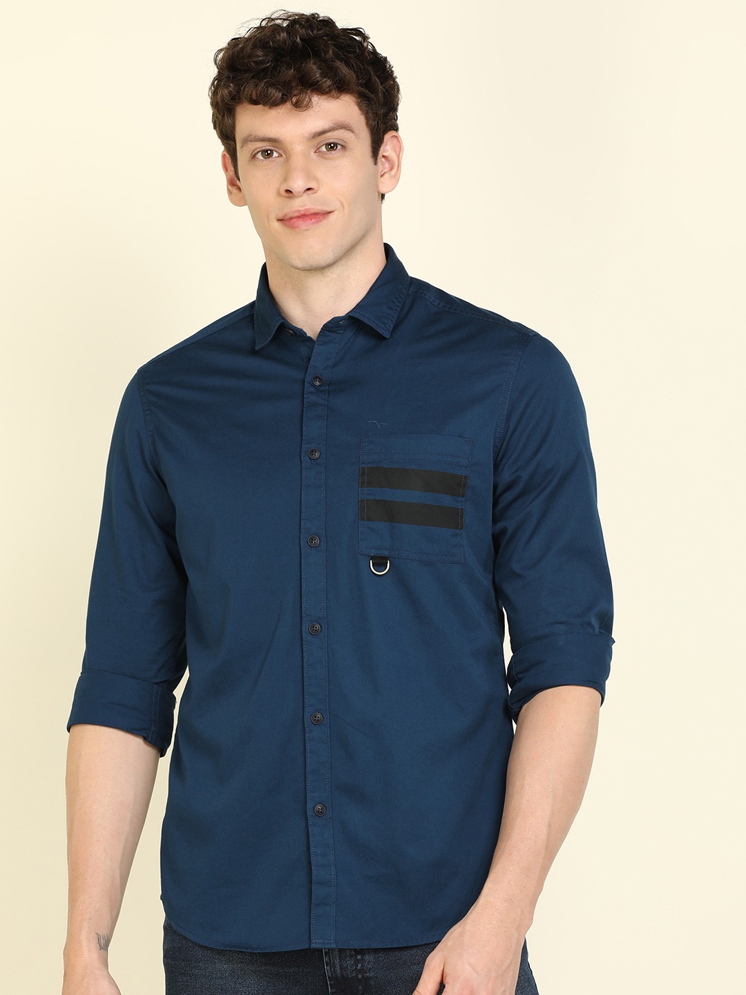 

Flying Machine Men Navy Blue Slim Fit Casual Shirt