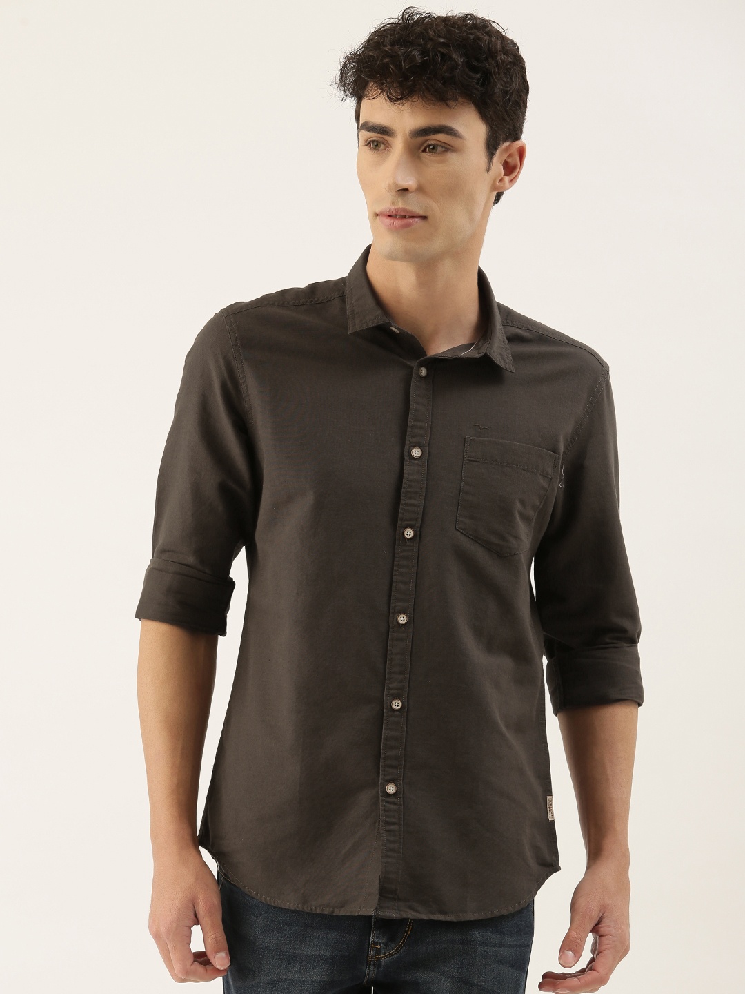 

Flying Machine Men Brown Slim Fit Solid Casual Shirt