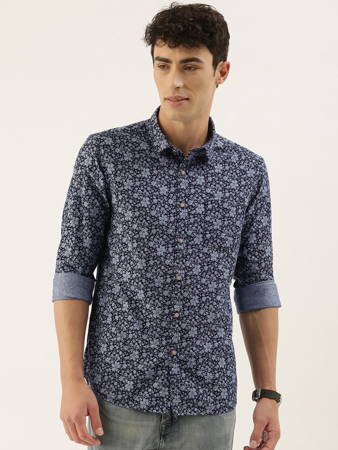 

Flying Machine Men Blue & Grey Slim Fit Printed Casual Shirt