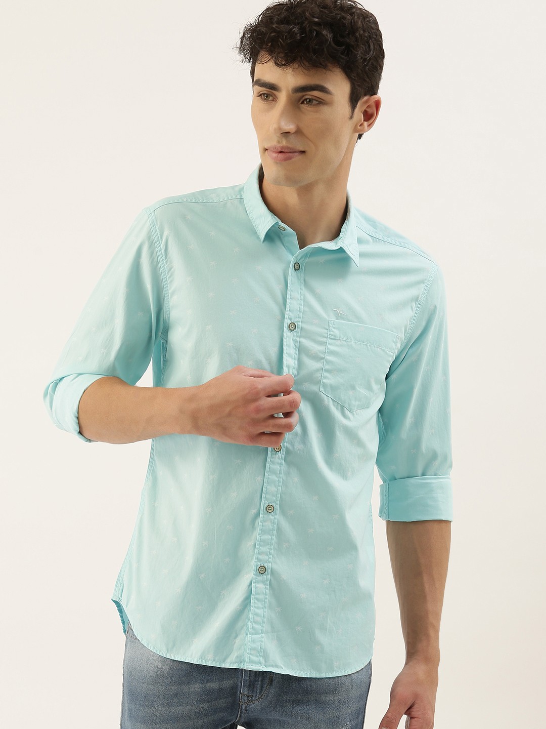 

Flying Machine Men Sea Green Slim Fit Solid Casual Shirt