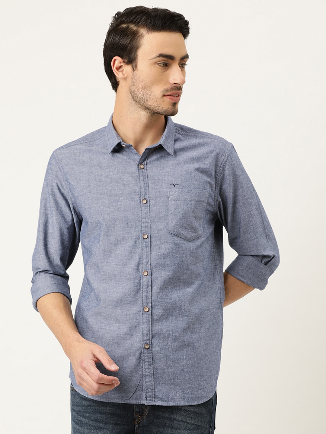 

Flying Machine Men Grey Slim Fit Solid Casual Shirt
