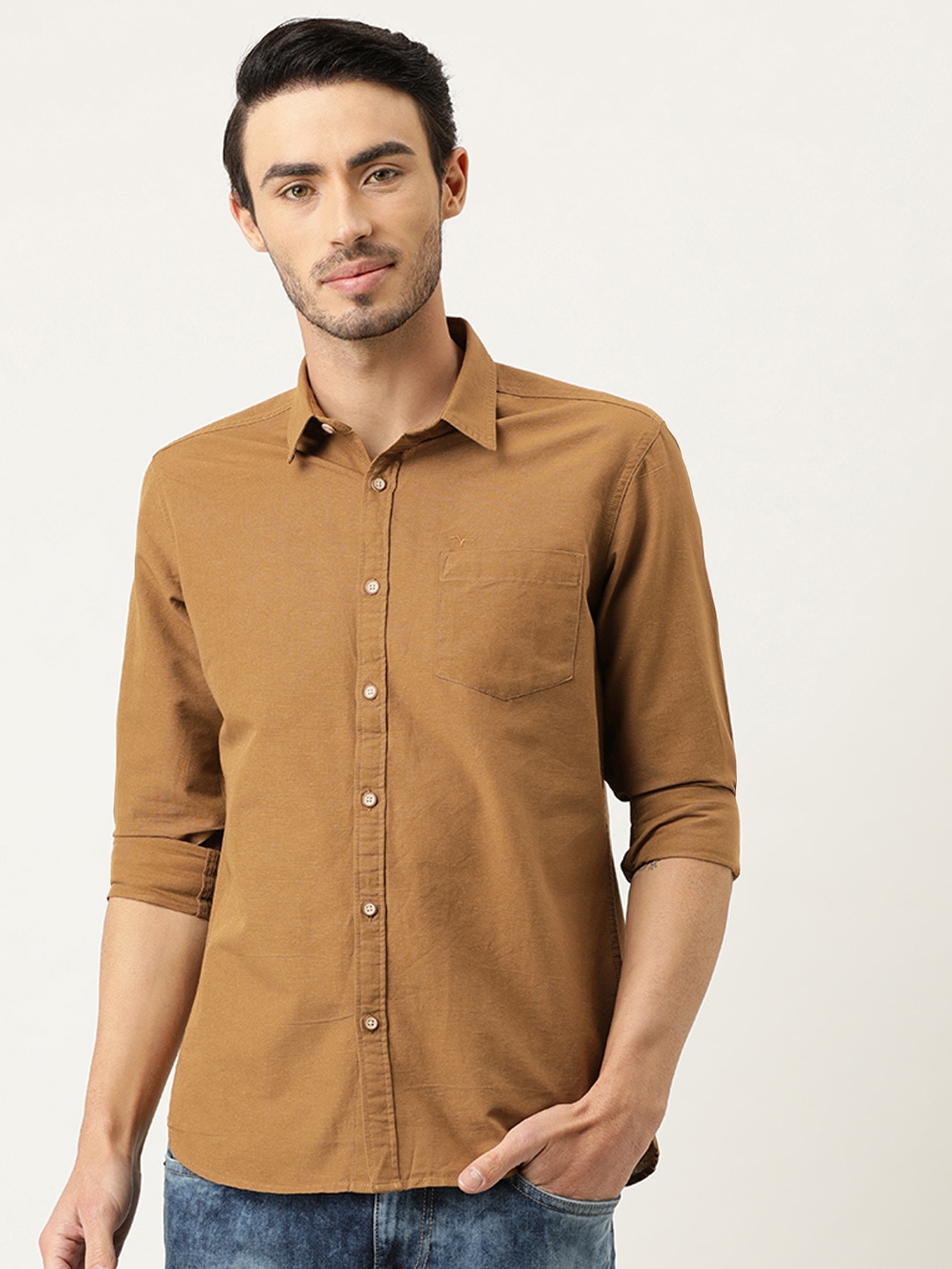 

Flying Machine Men Camel Brown Slim Fit Solid Casual Shirt