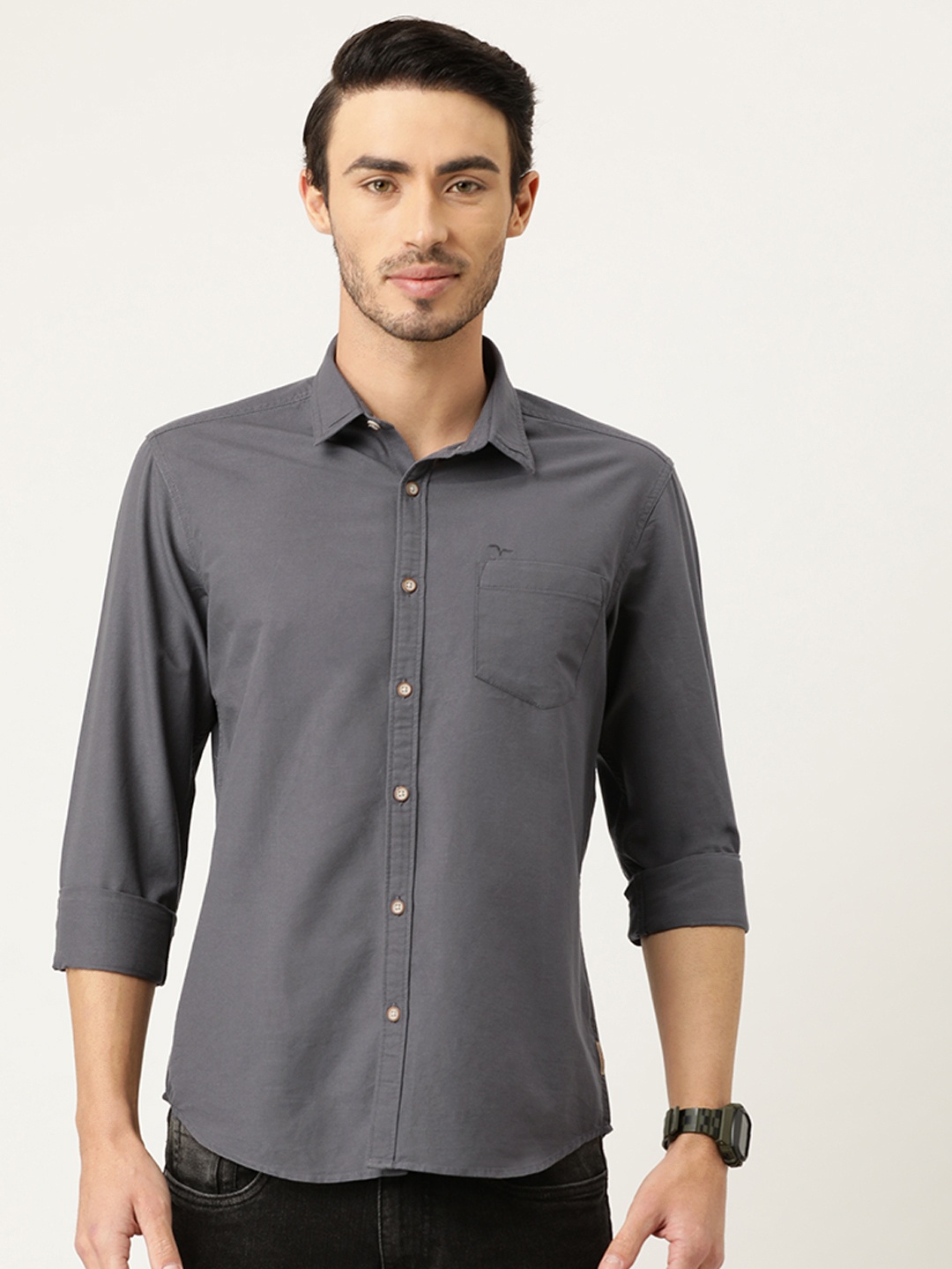 

Flying Machine Men Grey Slim Fit Solid Casual Shirt