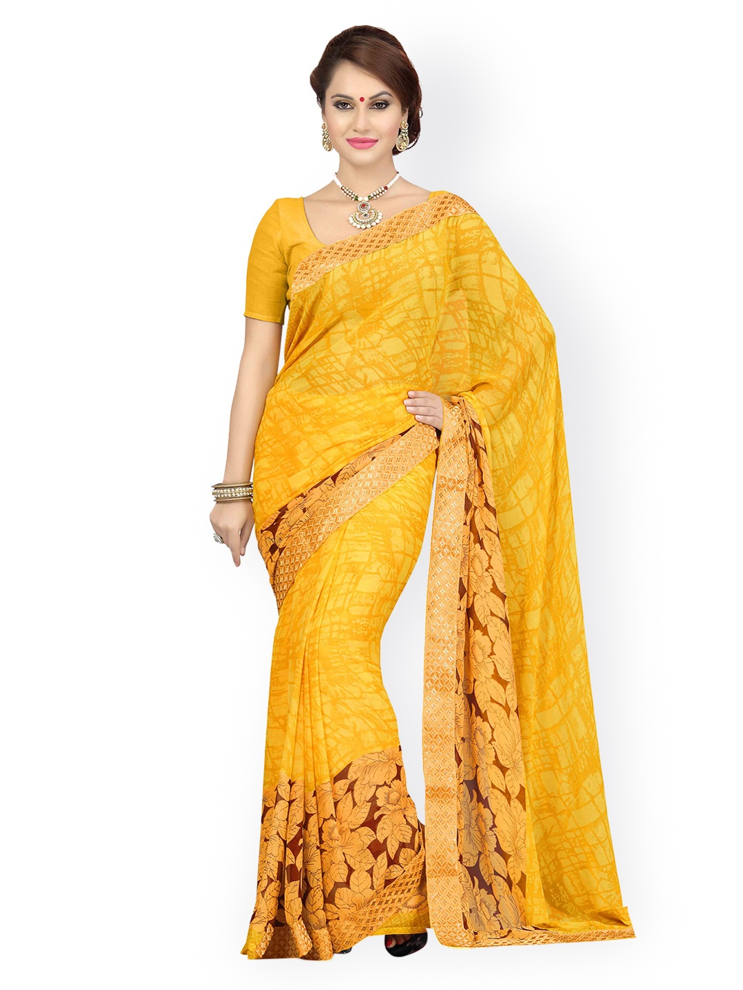 

Ishin Yellow Poly Georgette Printed Saree
