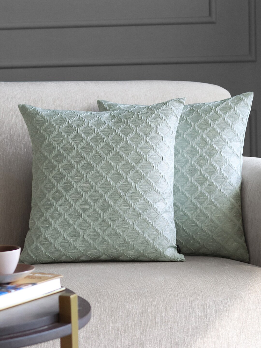 

GM Silver-Toned Set of 2 Checked Square Velvet Cushion Covers