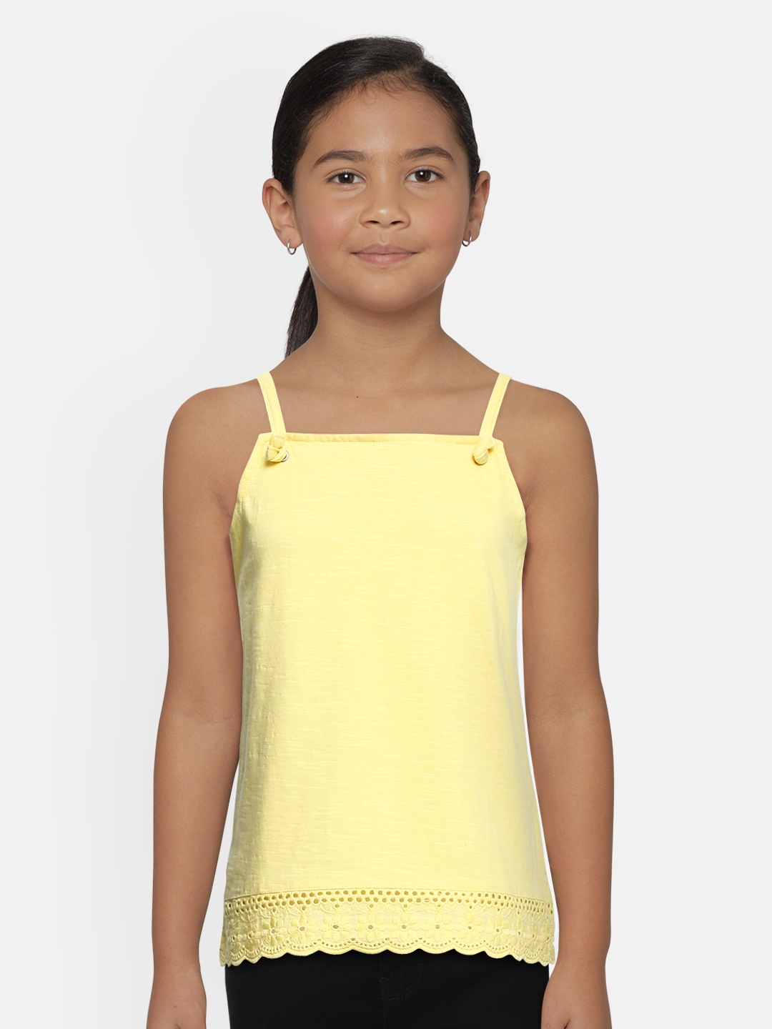 

Global Desi Girls Yellow Solid Pure Cotton Top