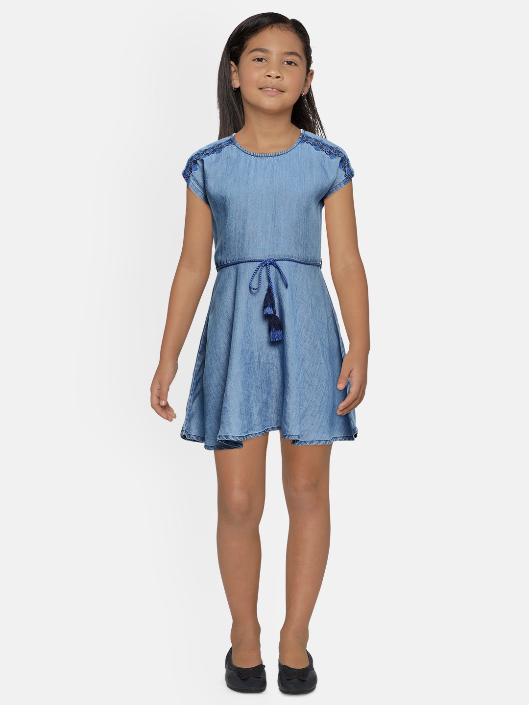 

Global Desi Girls Blue Solid A-Line Dress