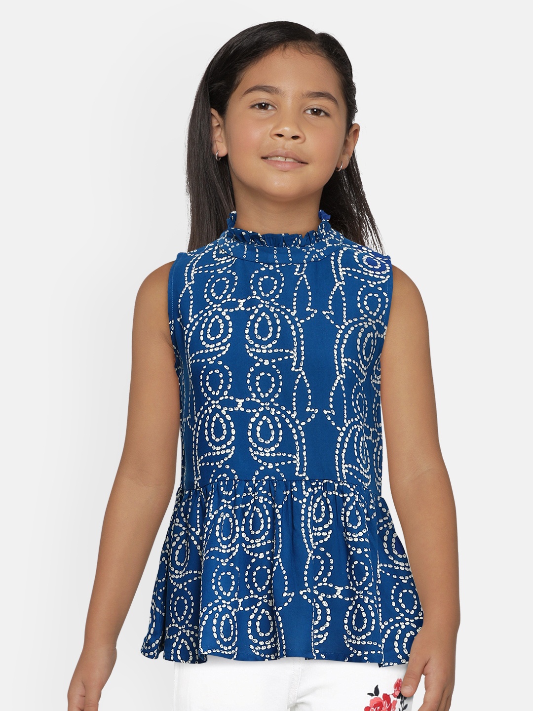

Global Desi Girls Blue Printed Regular Top