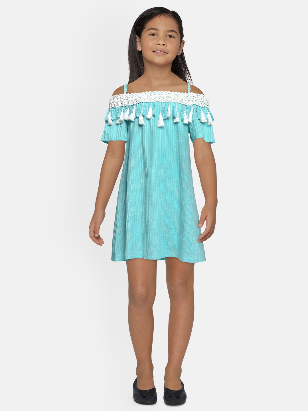 

Global Desi Girls Blue Self Design A-Line Dress