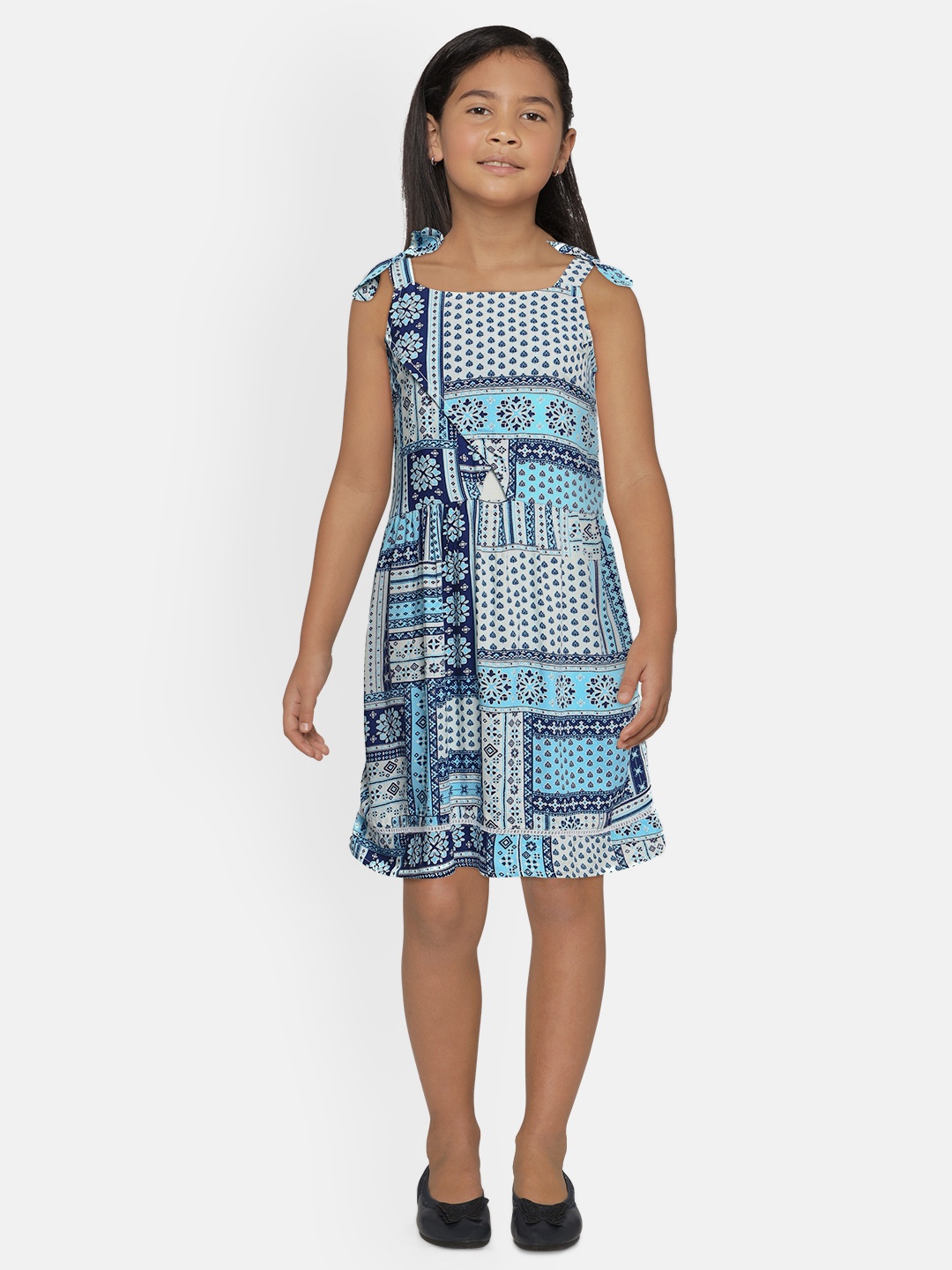 

Global Desi Girls Blue Printed A-Line Dress
