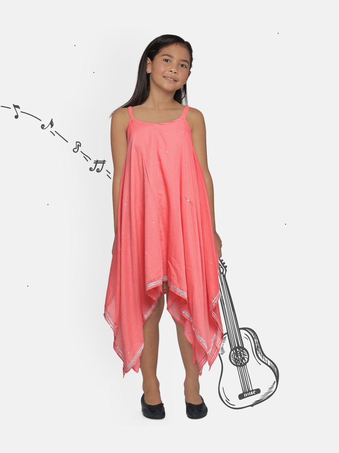 

Global Desi Girls Pink Solid Fit and Flare Cotton Dress