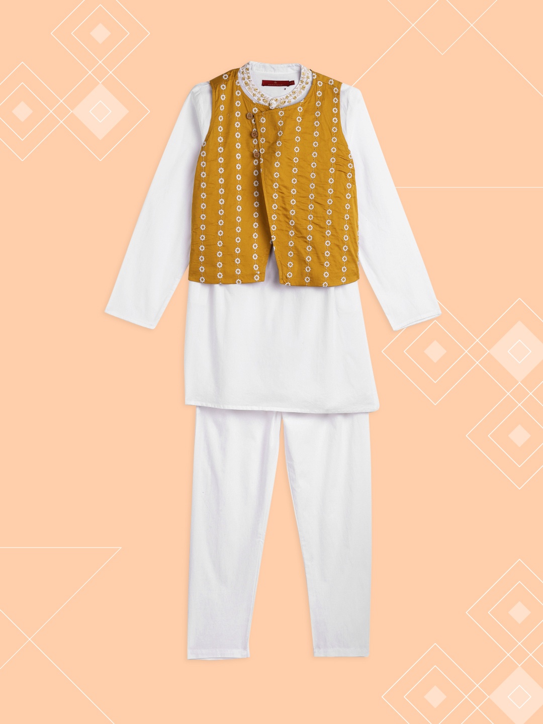 

House of Pataudi Boys Mustard Yellow Regular Pure Cotton Kurta with Pyjamas