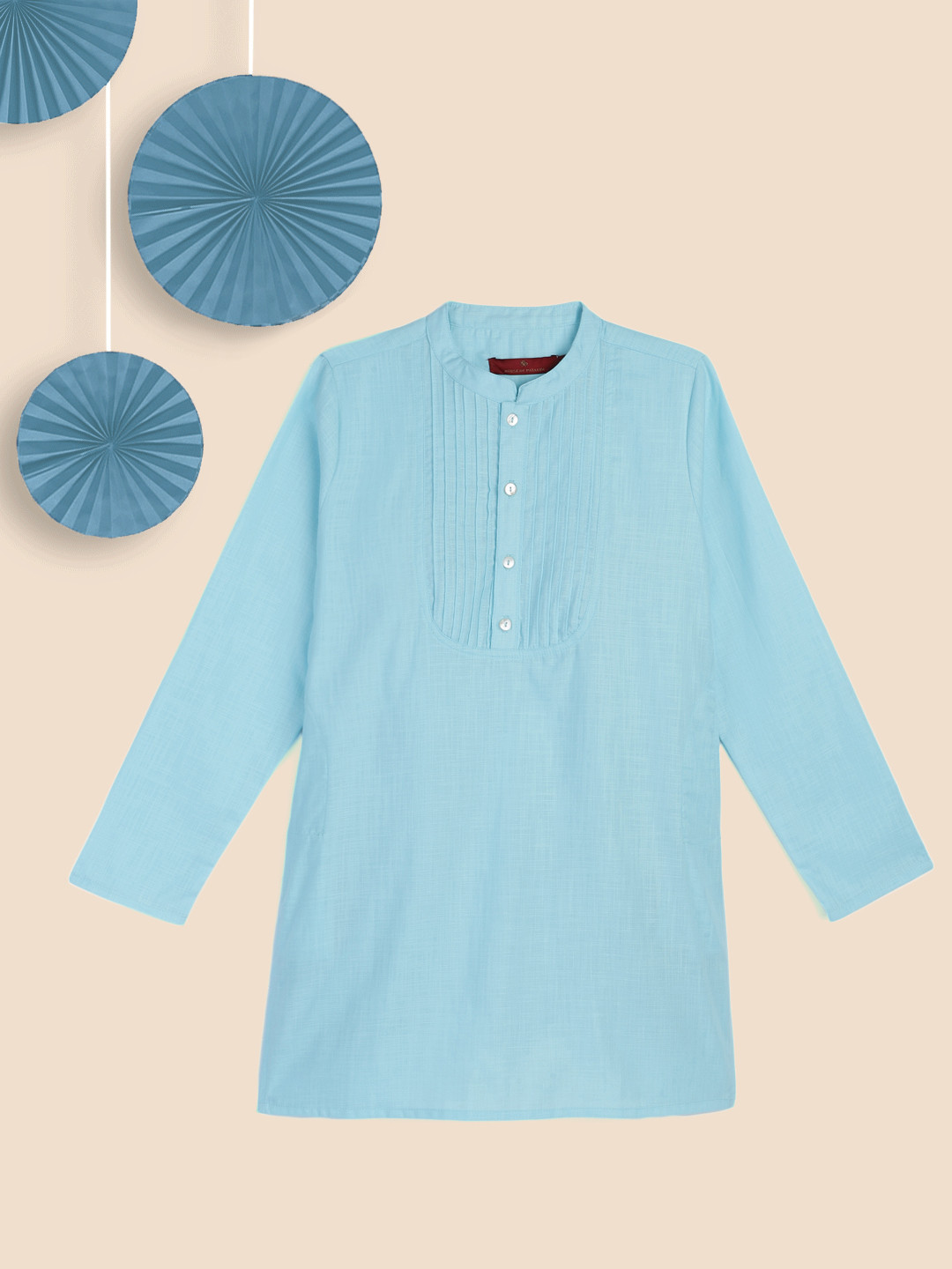 

House of Pataudi Boys Blue Solid Pure Cotton Straight Kurta